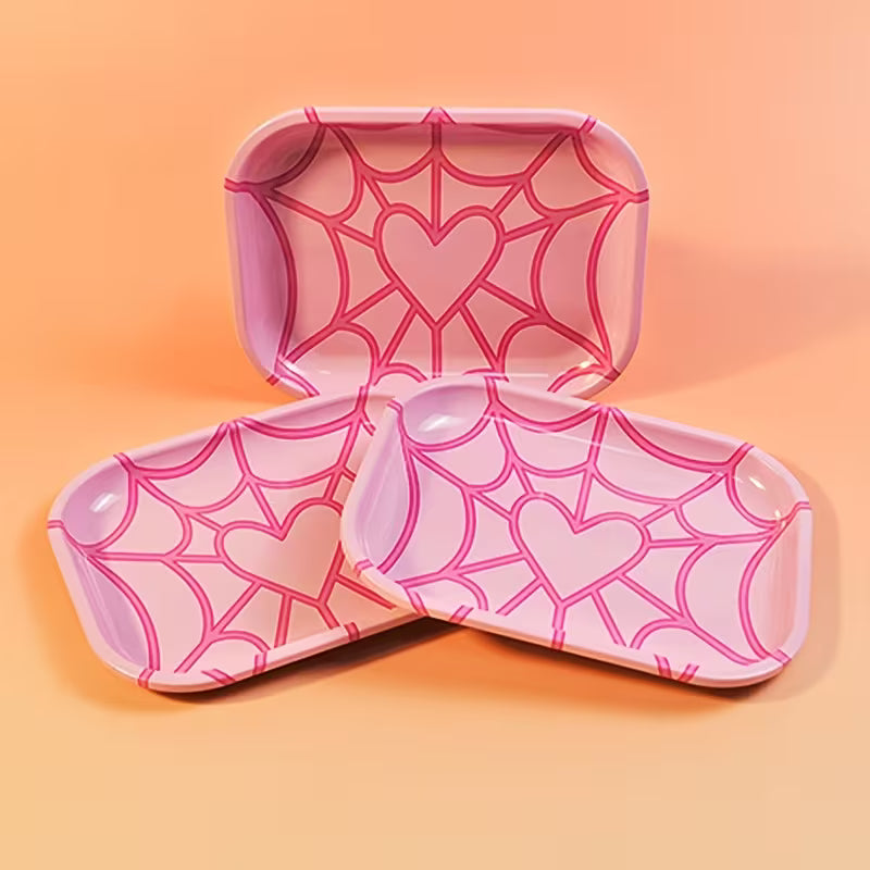 Metal Pink Spiderweb Heart Rolling Tray